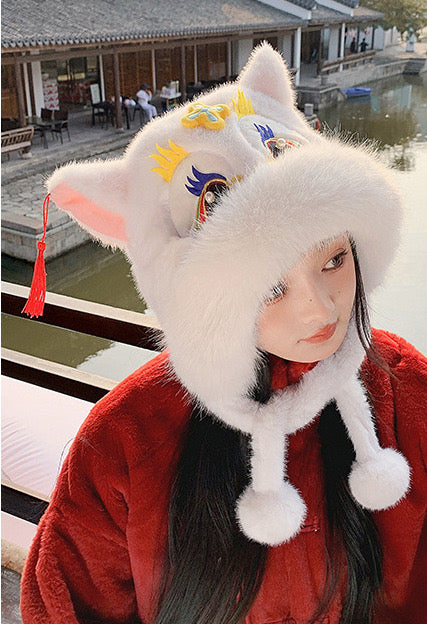 Cute Dragon Head Hat Gloves Scarf Earflap Hat Warm for Women Adult /Kid Winter New Year