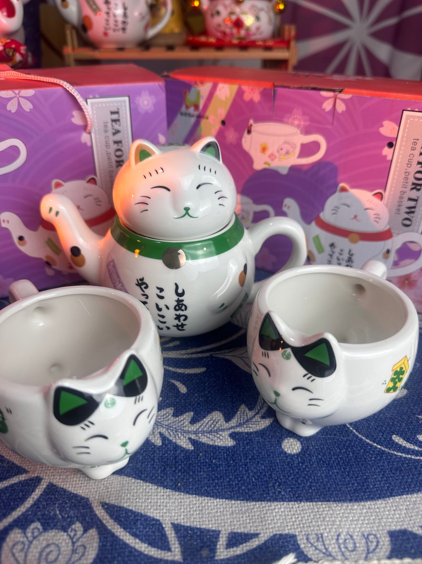 #HD1023 Cute Lucky Cat Porcelain Tea Set Creative Maneki Neko Ceramic Tea Cup Pot With Strainer Lovely Plutus Cat Fortune cat Teapot no