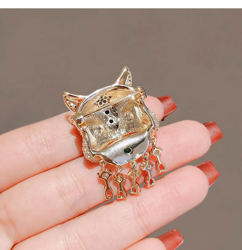 #JA1015 Dancing lion brooch New China-Chic Chinese style Red Hairpin Premium Accessories Enamel Painted Pin Bust Celebration