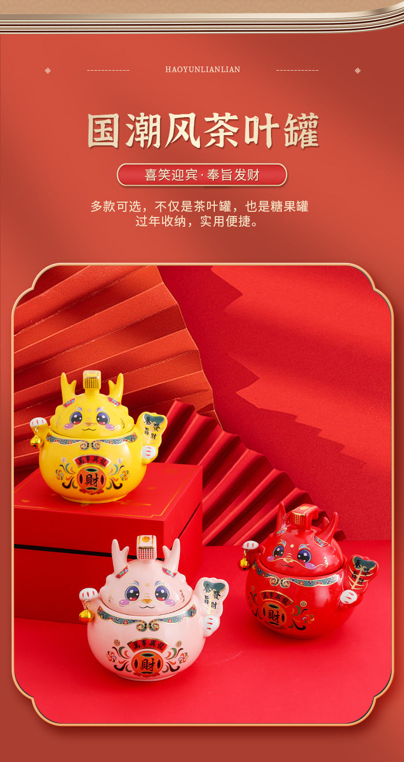#HD1037 dragon sugar bowl tea jar caddy year of dragon zodiac ceramic gift