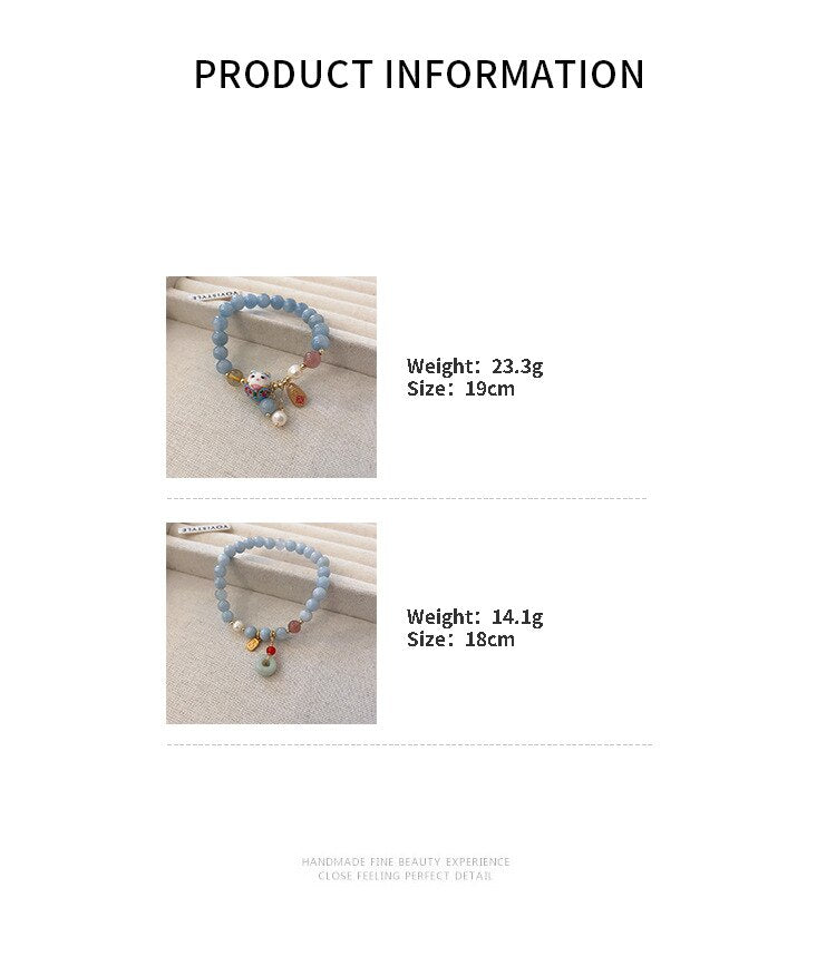 #JB1007 3 pcs lot lucky cat jade stone Bracelet Chinese Style Lovely Elastic girl gift
