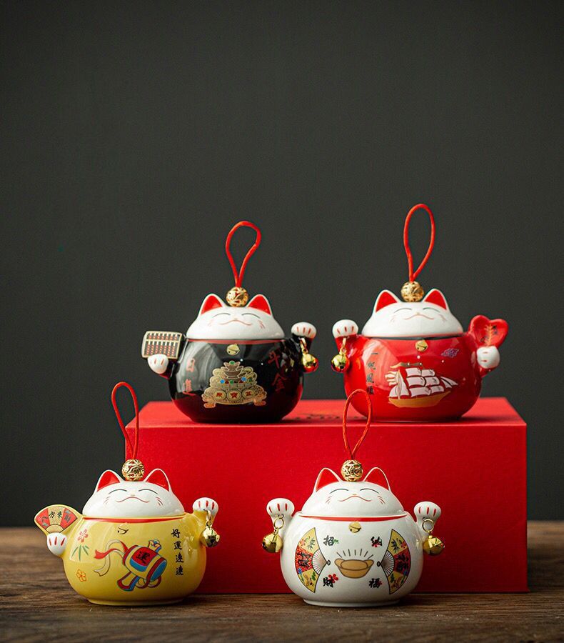 #HD1022 sugar bowl tea candy lucky cat porcelain porcelain tea canister chinese kea accessories
