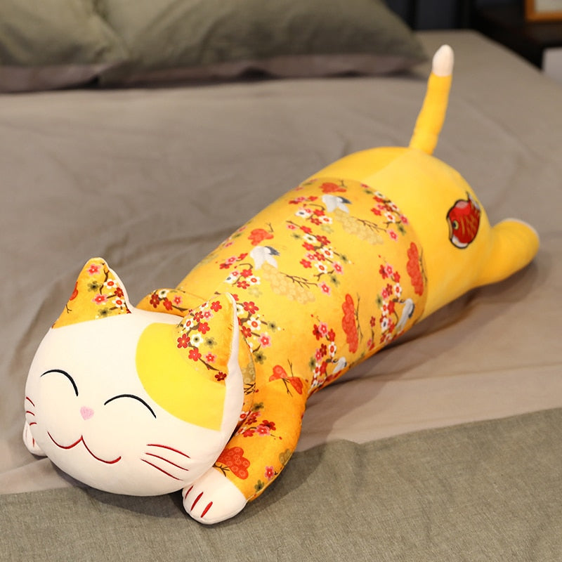 #HA1015 Long sleeping Pillow Cushion Soft Fortune Cat Plush Doll Cute Animals Kids Toys Birthday Gift for Children Kids