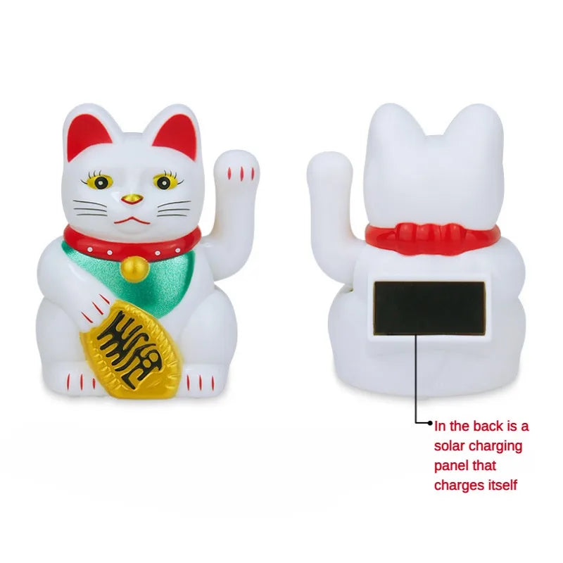 #HD1045 2 inch Mini Solar Waving Lucky Cat Car Decoration Home Desktop Ornaments