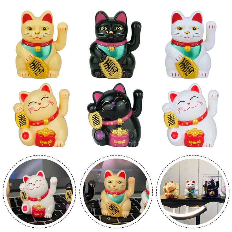 #HD1045 2 inch Mini Solar Waving Lucky Cat Car Decoration Home Desktop Ornaments