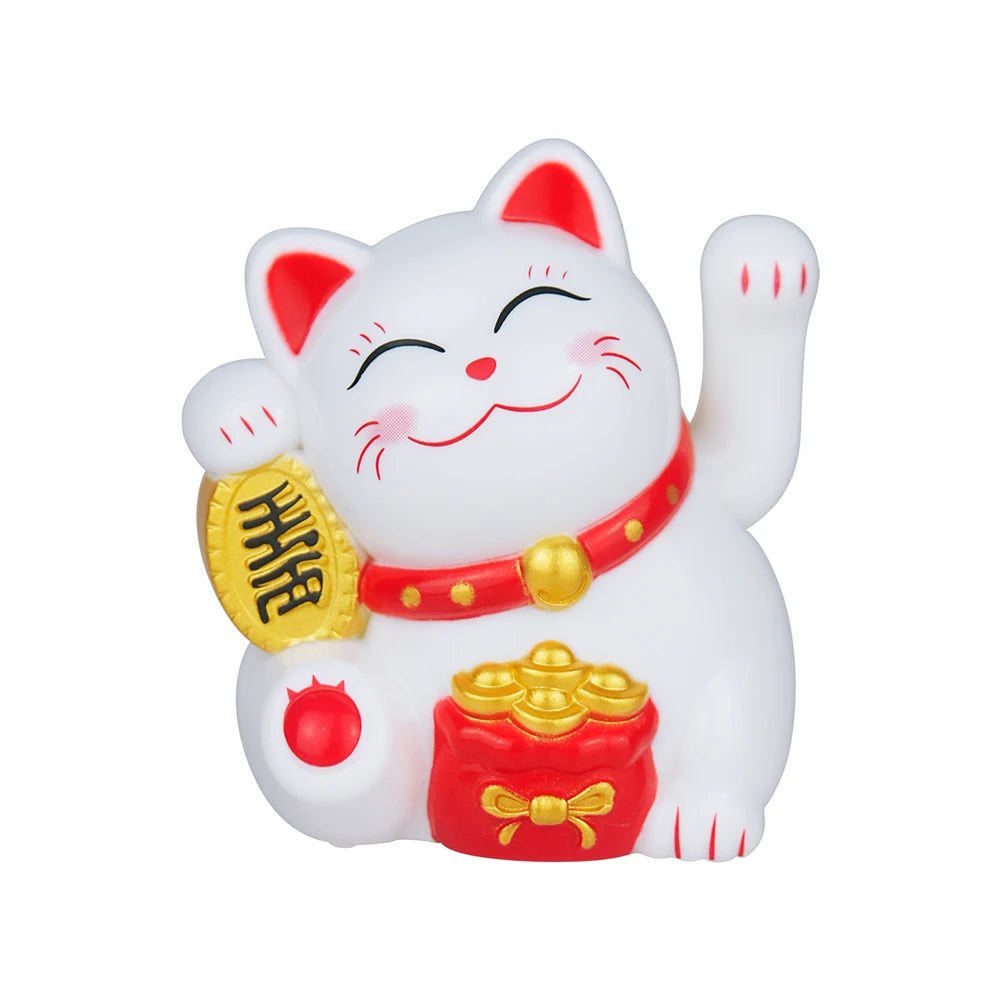 #HD1045 2 inch Mini Solar Waving Lucky Cat Car Decoration Home Desktop Ornaments