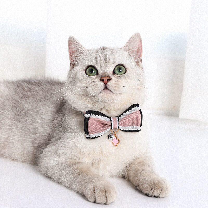 PT1006 Cat bow necklace Cute dog collar with adjustable tie and bell jewelry decoration pet dog  kitten pendant