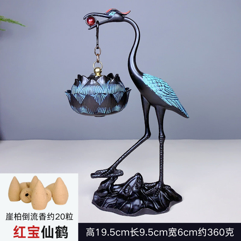 #HD1039 Crane Incense Burner VINTAGE Backflow Smoke Water Fall Incense Holder Burner Stove For Cones Coils Aromatherapy Burner