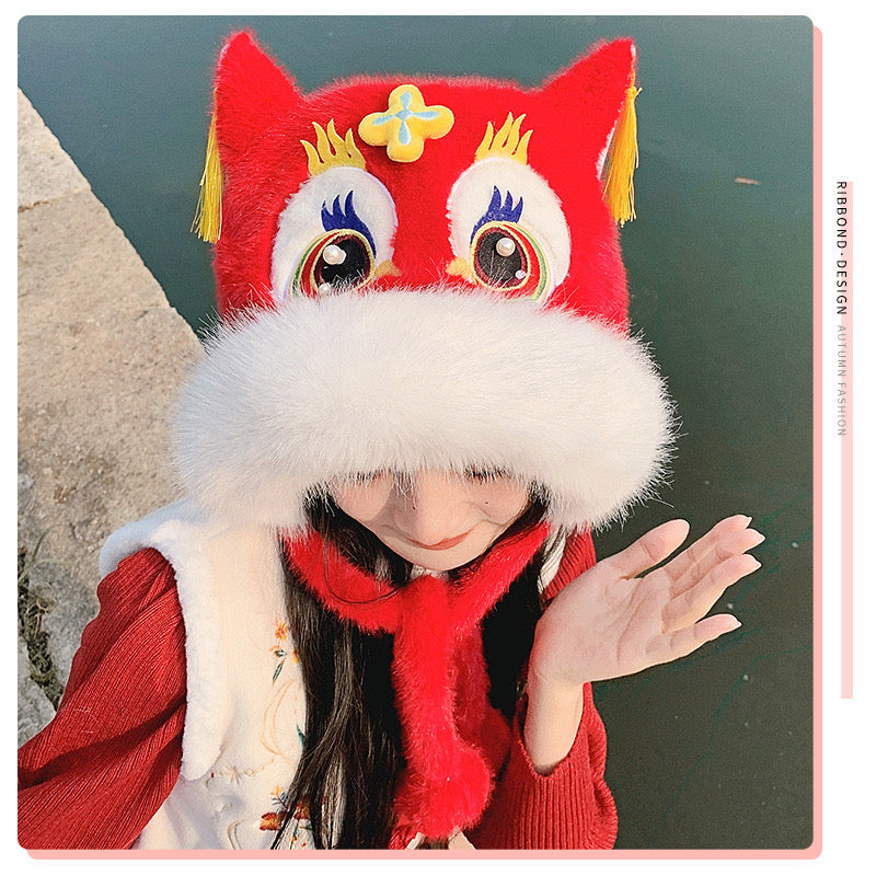 Cute Dragon Head Hat Gloves Scarf Earflap Hat Warm for Women Adult /Kid Winter New Year