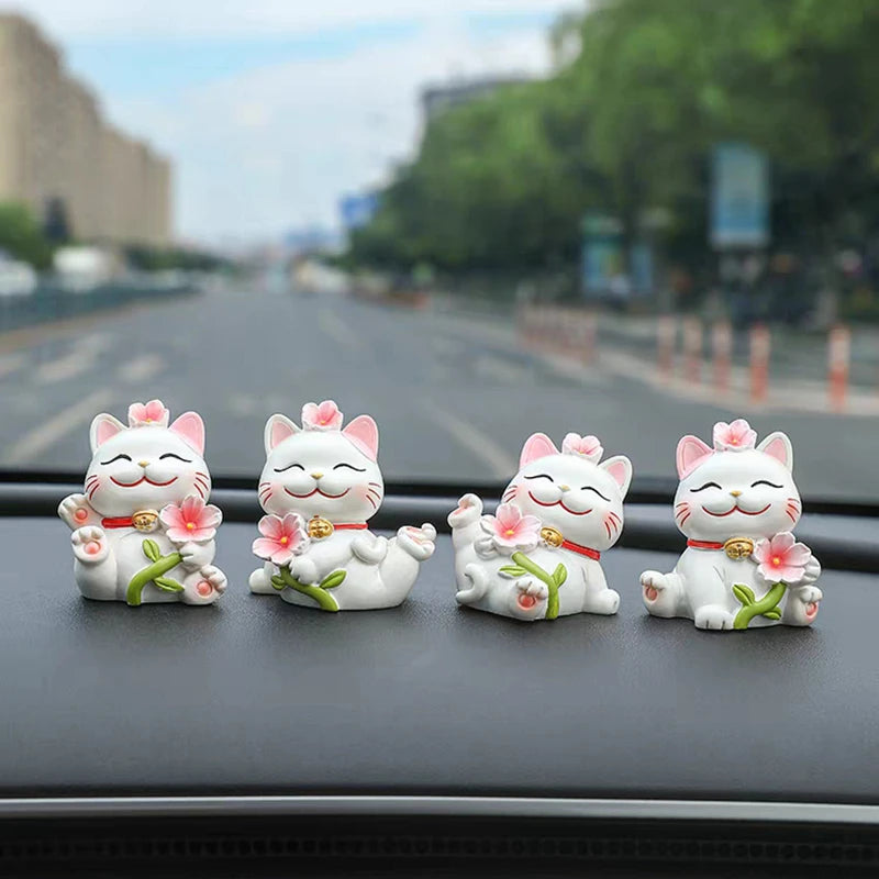 Sakura lucky cat Maneki Neko Figurine fortune cat Fairy Garden Car Decoration nodding wobbling