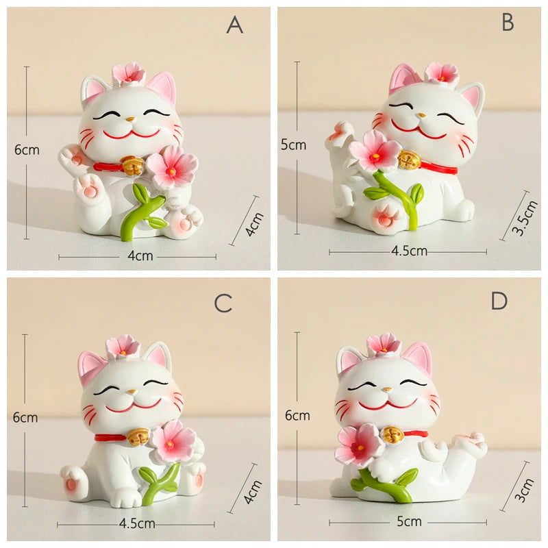 Sakura lucky cat Maneki Neko Figurine fortune cat Fairy Garden Car Decoration nodding wobbling