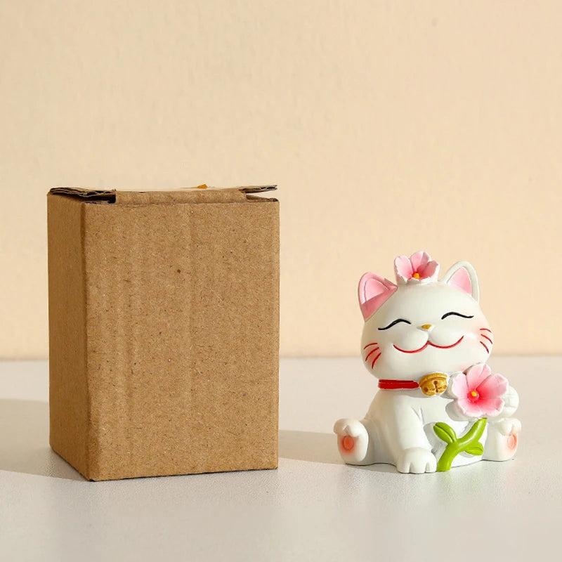 Sakura lucky cat Maneki Neko Figurine fortune cat Fairy Garden Car Decoration nodding wobbling