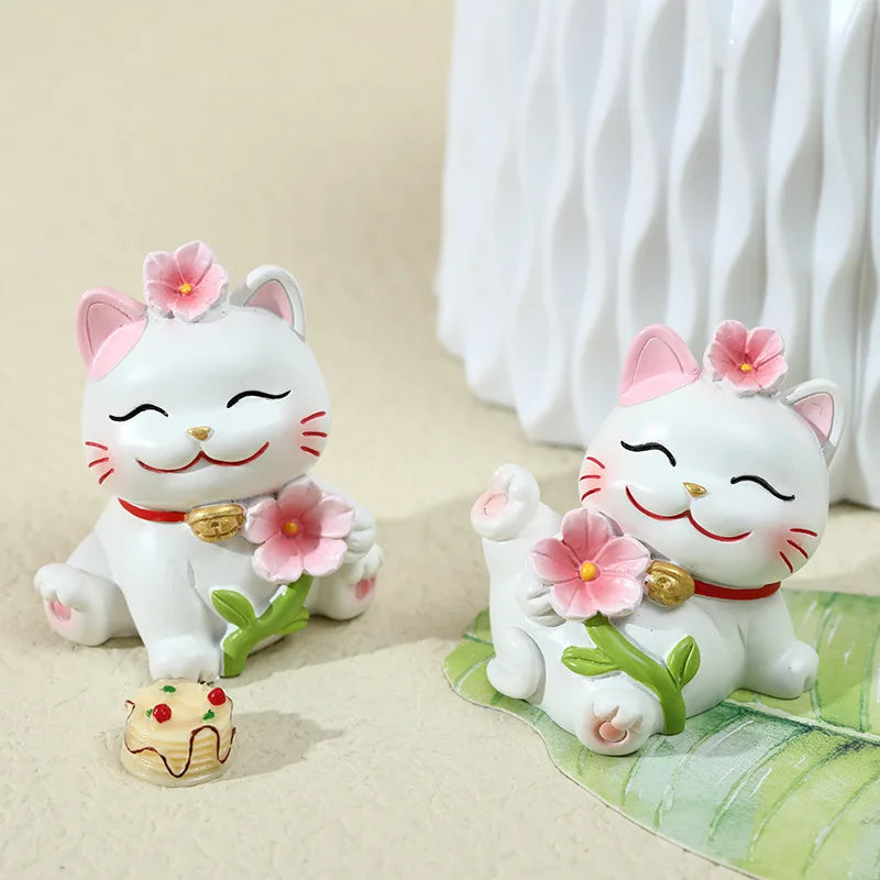 Sakura lucky cat Maneki Neko Figurine fortune cat Fairy Garden Car Decoration nodding wobbling