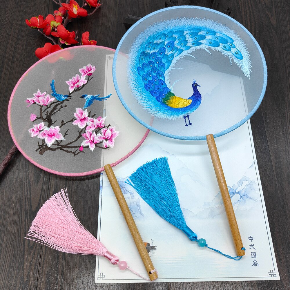 #JA-1013 -5pc lot(4+1pcstand) Silk Embroidery fan handmade Chinese Style Embroidery
