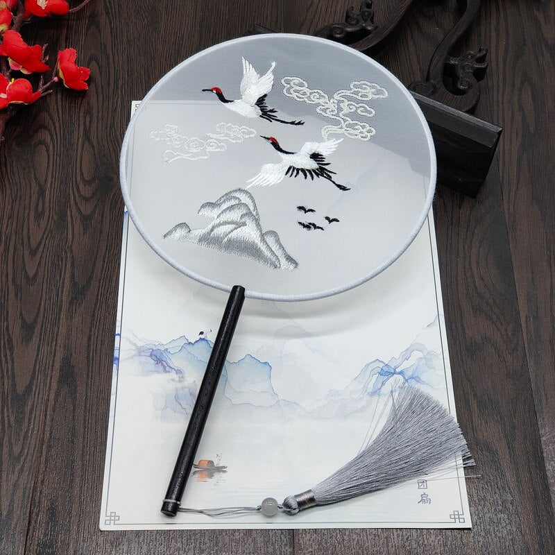 #JA-1013 -5pc lot(4+1pcstand) Silk Embroidery fan handmade Chinese Style Embroidery