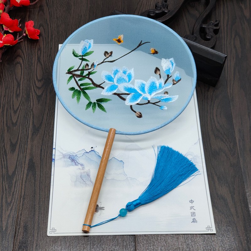 #JA-1013 -5pc lot(4+1pcstand) Silk Embroidery fan handmade Chinese Style Embroidery