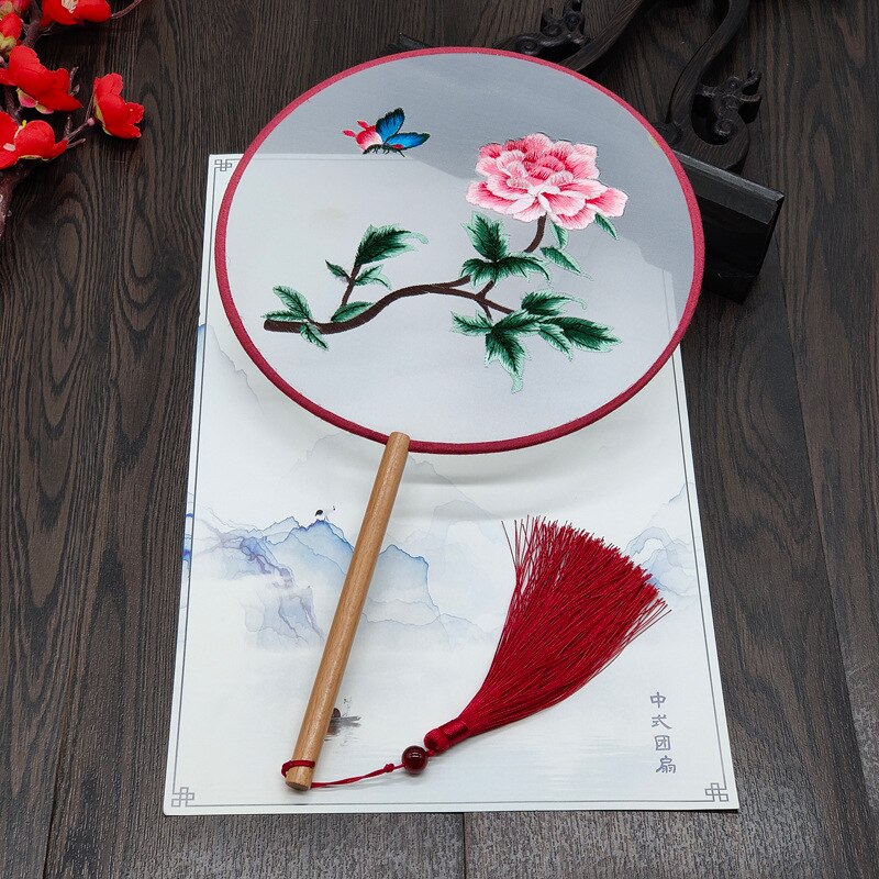 #JA-1013 -5pc lot(4+1pcstand) Silk Embroidery fan handmade Chinese Style Embroidery