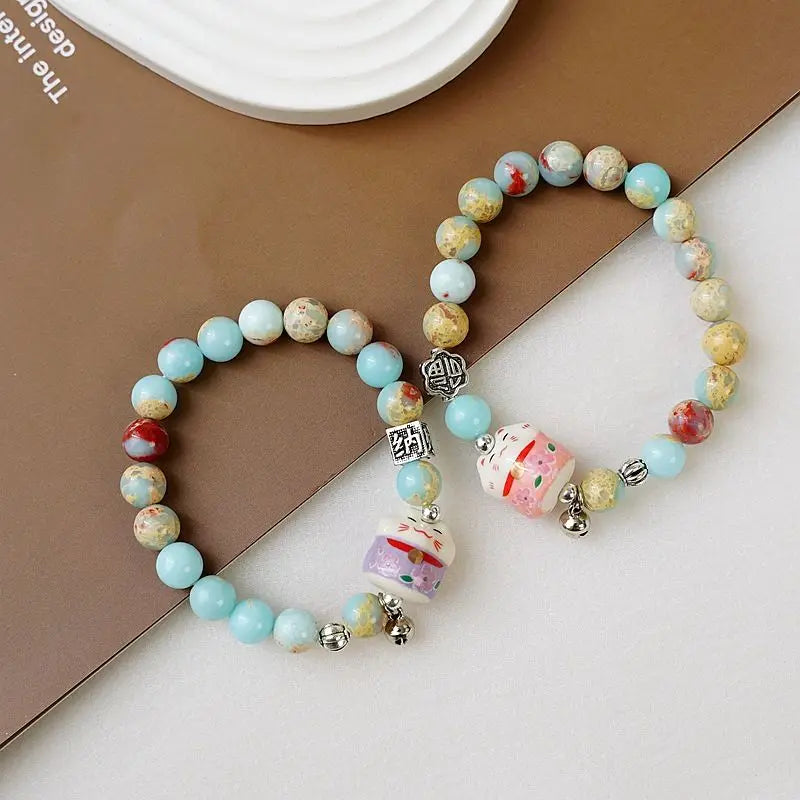 #JB1013 4 pcs lot Lucky Cat natual stone Bracelet For Girls Cute Kawaii Charm Bead