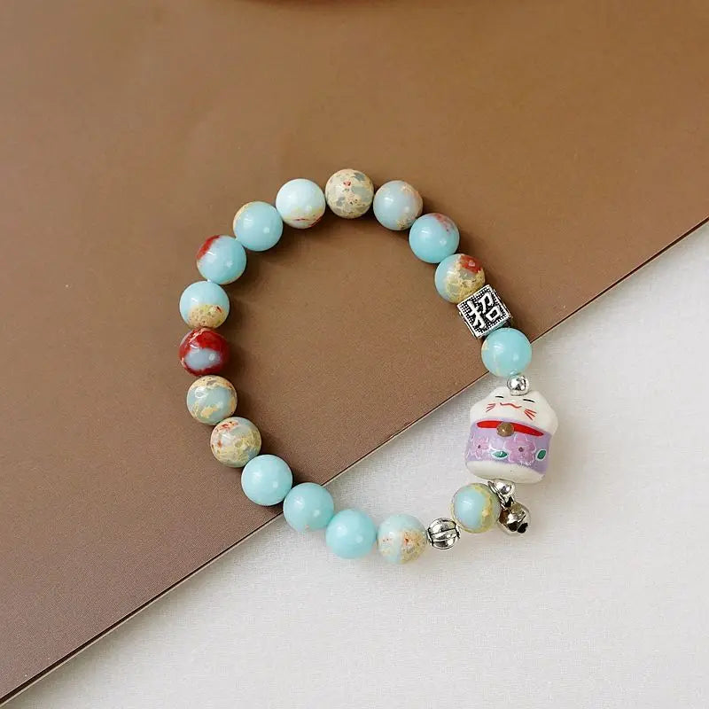 #JB1013 4 pcs lot Lucky Cat natual stone Bracelet For Girls Cute Kawaii Charm Bead