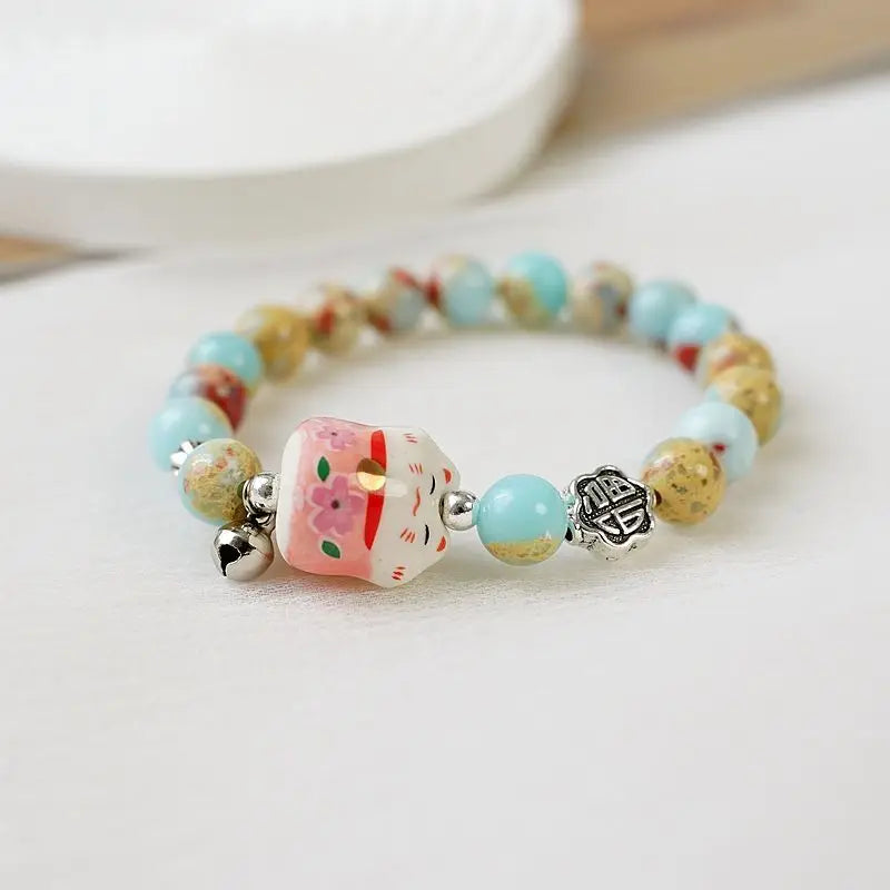 #JB1013 4 pcs lot Lucky Cat natual stone Bracelet For Girls Cute Kawaii Charm Bead