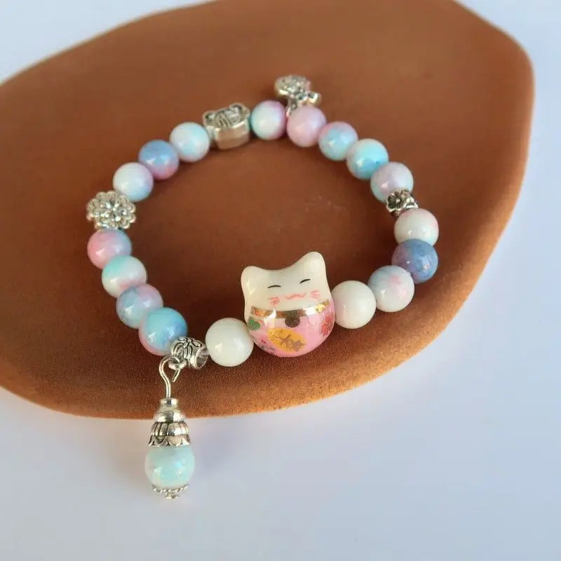 #JB1013 4 pcs lot Lucky Cat natual stone Bracelet For Girls Cute Kawaii Charm Bead