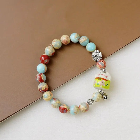 #JB1013 4 pcs lot Lucky Cat natual stone Bracelet For Girls Cute Kawaii Charm Bead