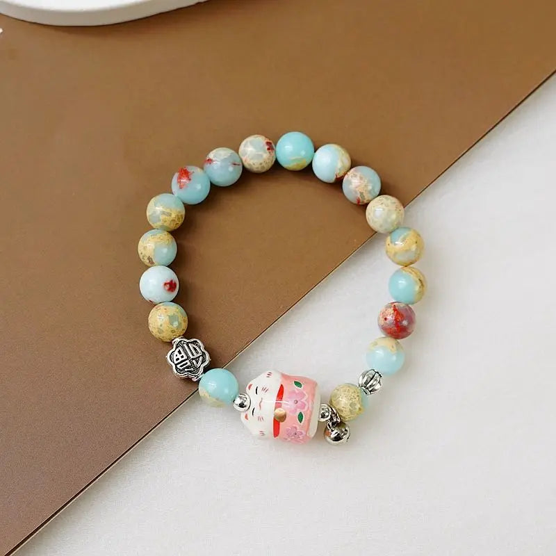 #JB1013 4 pcs lot Lucky Cat natual stone Bracelet For Girls Cute Kawaii Charm Bead