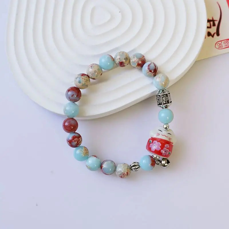#JB1013 4 pcs lot Lucky Cat natual stone Bracelet For Girls Cute Kawaii Charm Bead