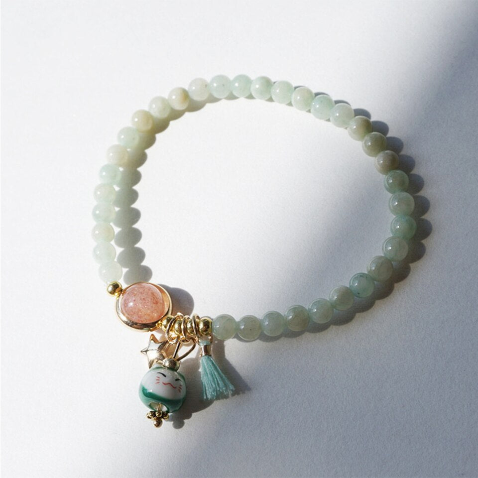 #JB1010 3 pcs lot Natrual Crystal garnet stone Bead Lucky Cat Bracelet for Women Girls Gift Maneki Neko  Tassel Pendant Jewelry