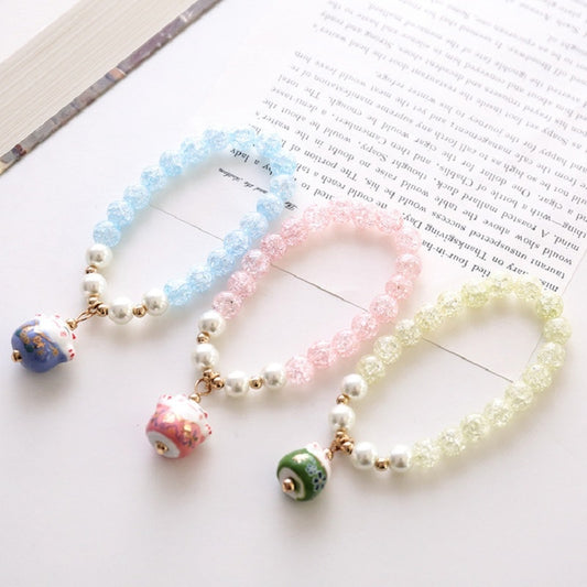 #JB1008 3 pcs lot Crack crystal style Lucky Cat Bracelet Glass stone Bead Bracelets Ceramics Luck Cat Pendant Cute Charm