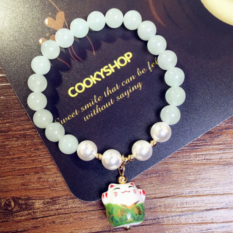 #JB1008 3 pcs lot Crack crystal style Lucky Cat Bracelet Glass stone Bead Bracelets Ceramics Luck Cat Pendant Cute Charm
