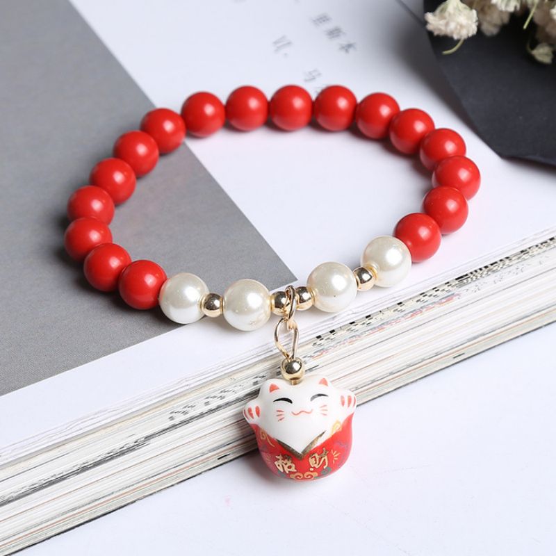 #JB1008 3 pcs lot Crack crystal style Lucky Cat Bracelet Glass stone Bead Bracelets Ceramics Luck Cat Pendant Cute Charm