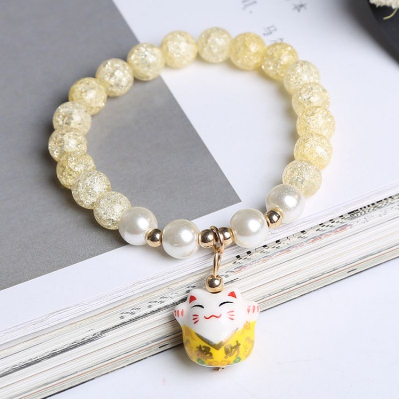 #JB1008 3 pcs lot Crack crystal style Lucky Cat Bracelet Glass stone Bead Bracelets Ceramics Luck Cat Pendant Cute Charm