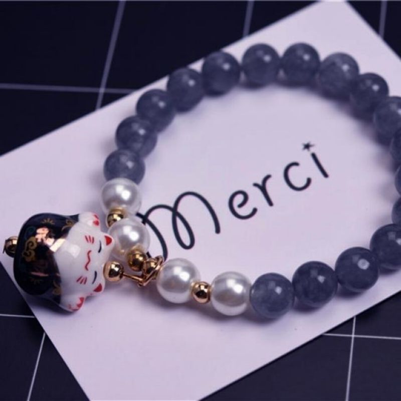 #JB1008 3 pcs lot Crack crystal style Lucky Cat Bracelet Glass stone Bead Bracelets Ceramics Luck Cat Pendant Cute Charm