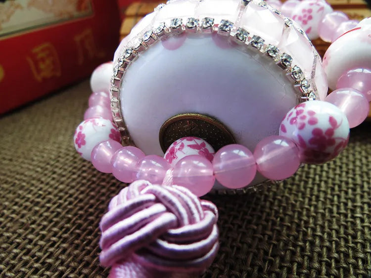 #HA021 handmade  High Grade Lucky Cat Rhinestone Crystal Hanging Ornament Ceramic Fortune Auto Decoration