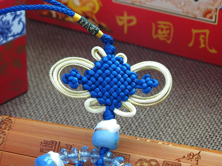 #HA021 handmade  High Grade Lucky Cat Rhinestone Crystal Hanging Ornament Ceramic Fortune Auto Decoration