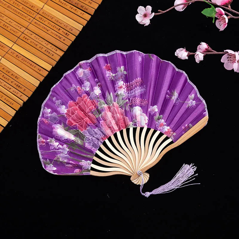 #HE1002 3 pcs lot Silk Bamboo bone Folding Fans Hand Held Fan Chinese Style Flower Painting Fans Party Deco Gift