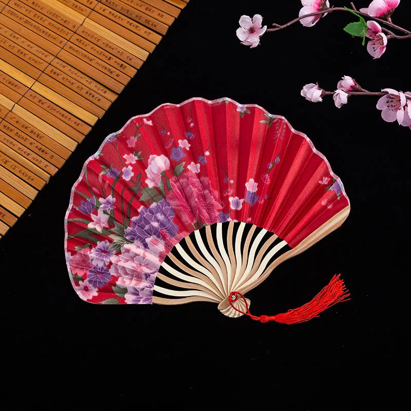 #HE1002 3 pcs lot Silk Bamboo bone Folding Fans Hand Held Fan Chinese Style Flower Painting Fans Party Deco Gift