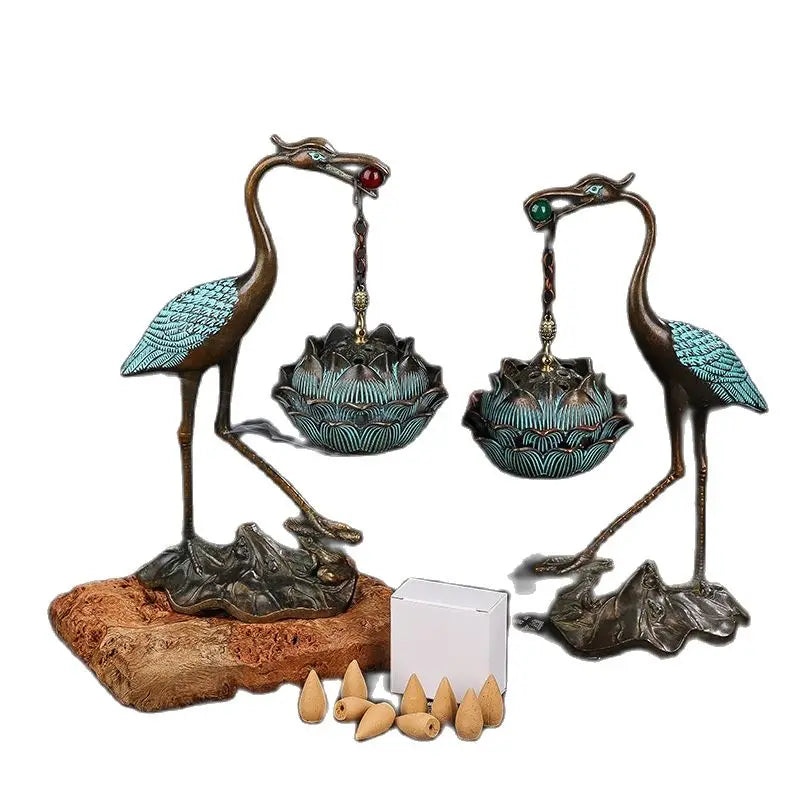 #HD1039 Crane Incense Burner VINTAGE Backflow Smoke Water Fall Incense Holder Burner Stove For Cones Coils Aromatherapy Burner