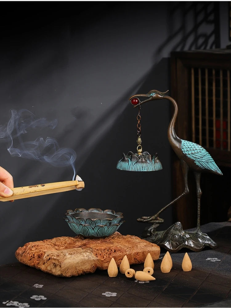#HD1039 Crane Incense Burner VINTAGE Backflow Smoke Water Fall Incense Holder Burner Stove For Cones Coils Aromatherapy Burner
