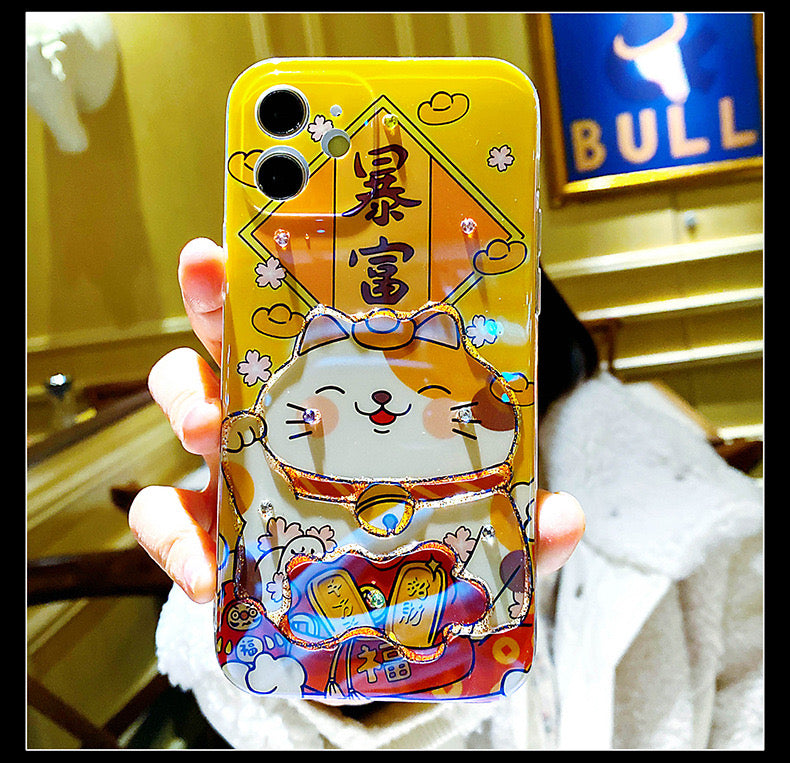 #209 2 pcs fortune cat phone case  lucky cat phone accessory for apple