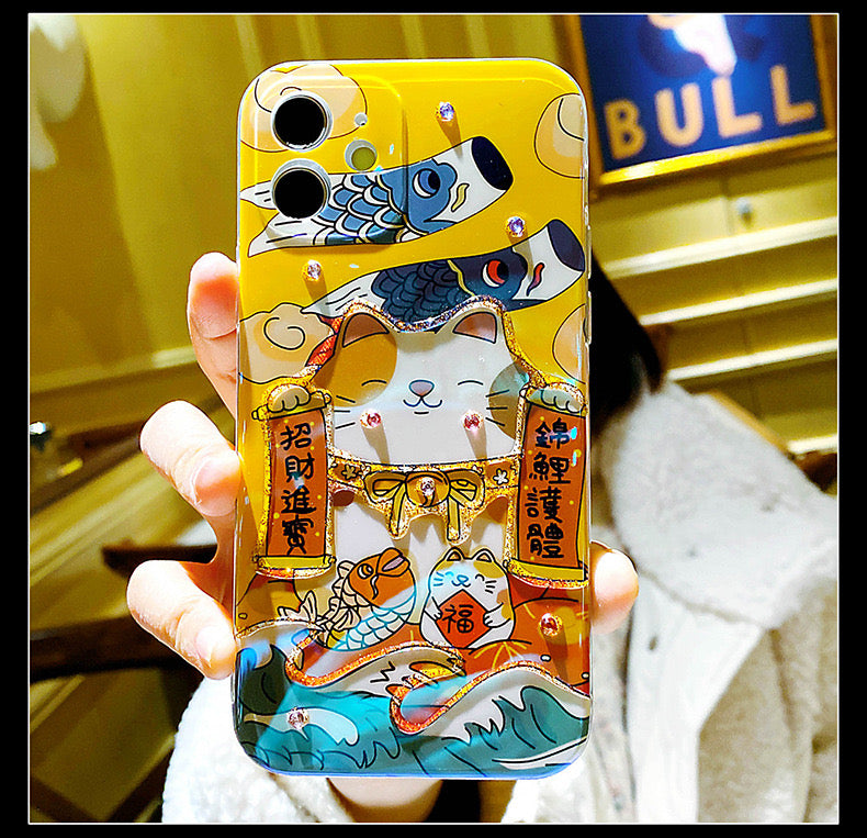 #209 2 pcs fortune cat phone case  lucky cat phone accessory for apple
