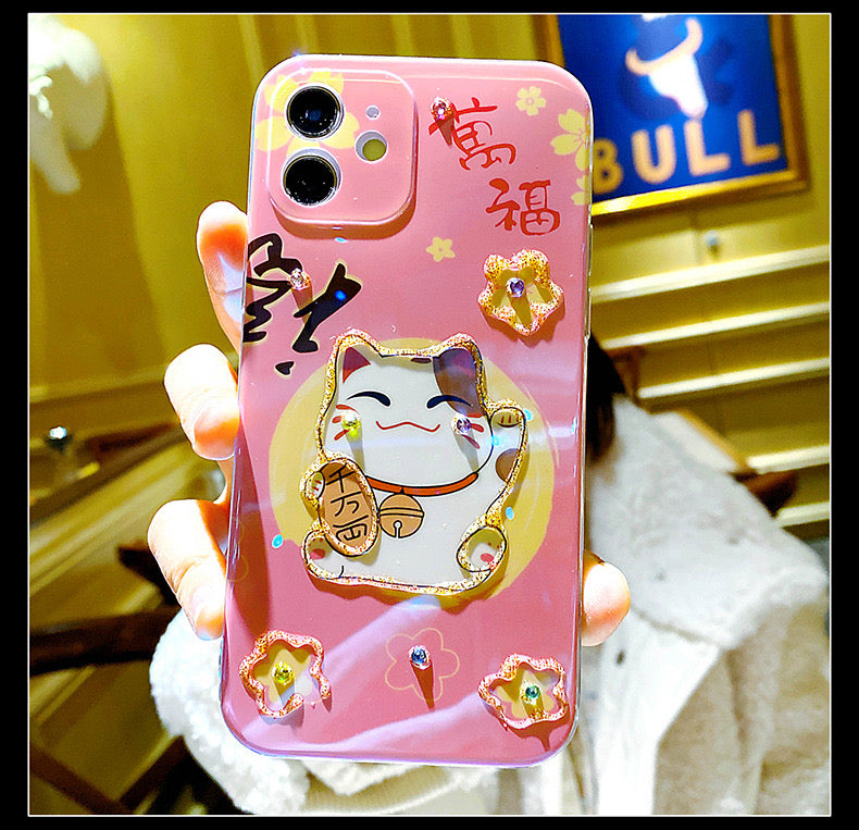 #209 2 pcs fortune cat phone case  lucky cat phone accessory for apple