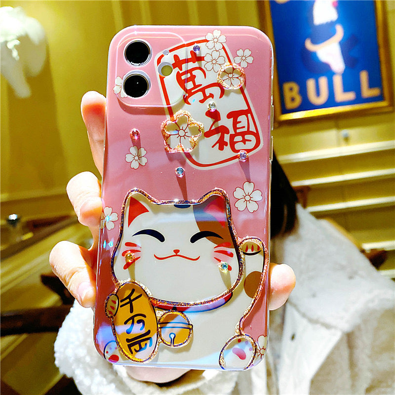 #209 2 pcs fortune cat phone case  lucky cat phone accessory for apple