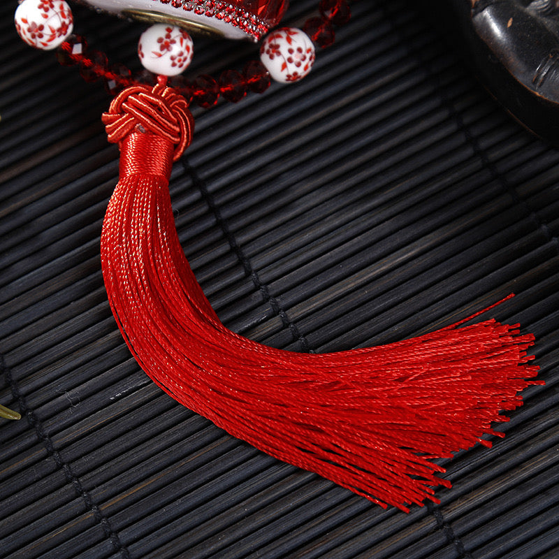 #HA021 handmade  High Grade Lucky Cat Rhinestone Crystal Hanging Ornament Ceramic Fortune Auto Decoration