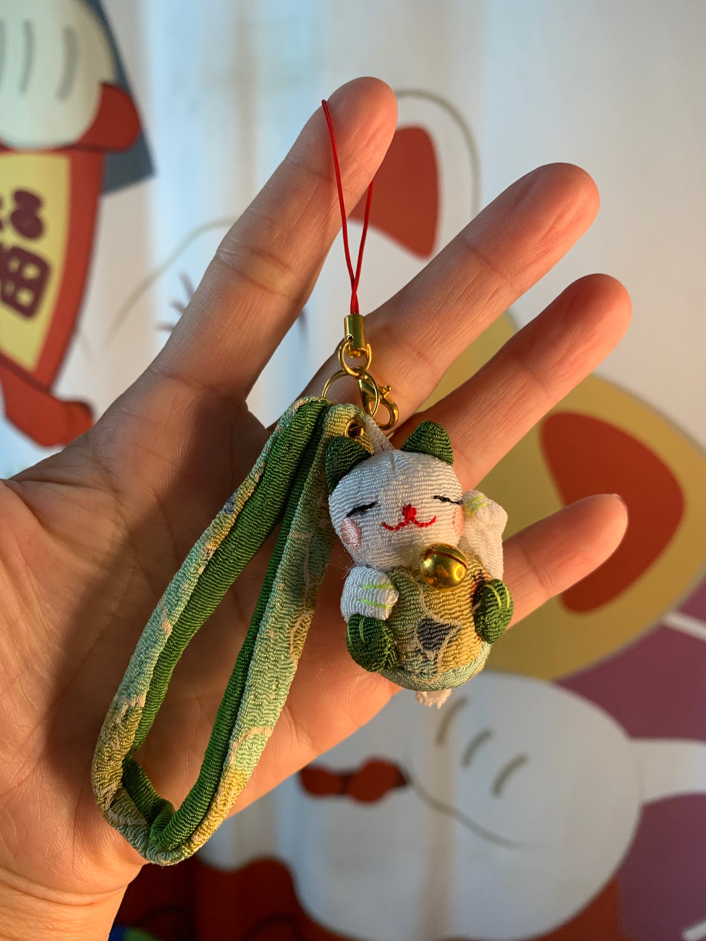 #JA1015 6 pcs lot Plushie Lucky Phone Charm Lucky Cat  Keychain DIY Pendant Bag hangbag Charm Chain for U Disk