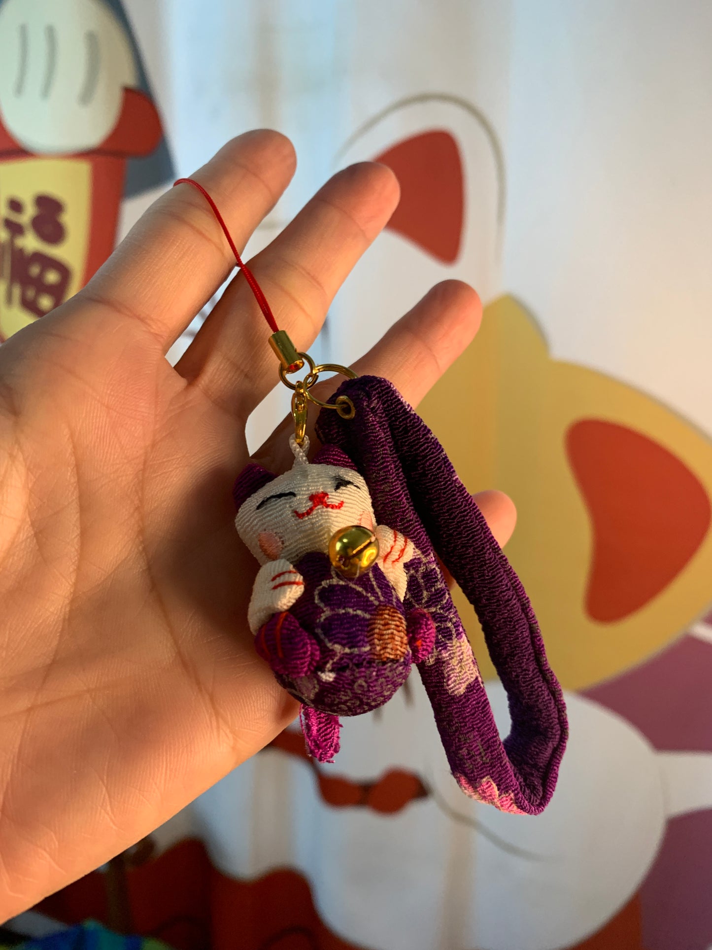 #JA1015 6 pcs lot Plushie Lucky Phone Charm Lucky Cat  Keychain DIY Pendant Bag hangbag Charm Chain for U Disk