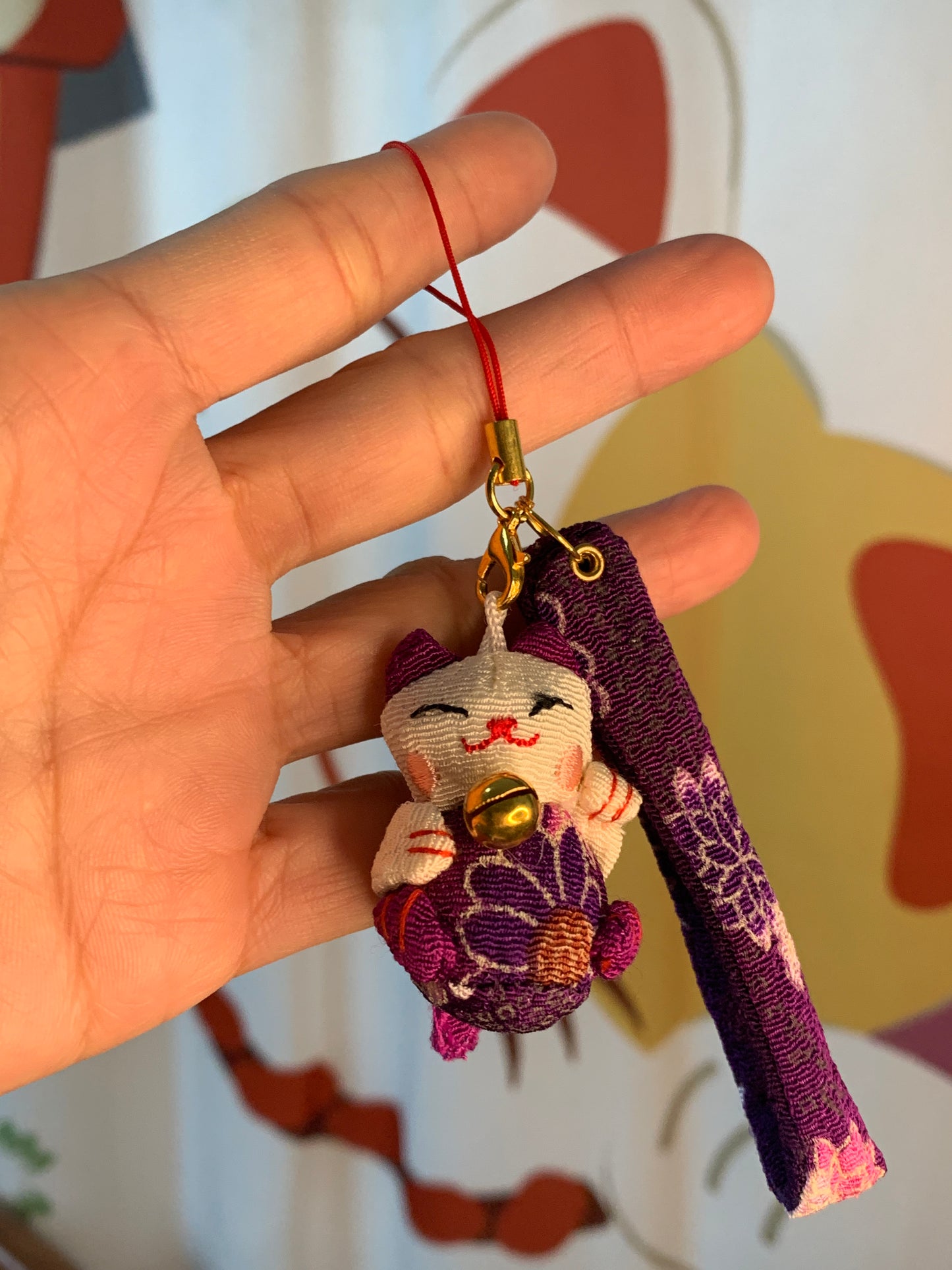 #JA1015 6 pcs lot Plushie Lucky Phone Charm Lucky Cat  Keychain DIY Pendant Bag hangbag Charm Chain for U Disk