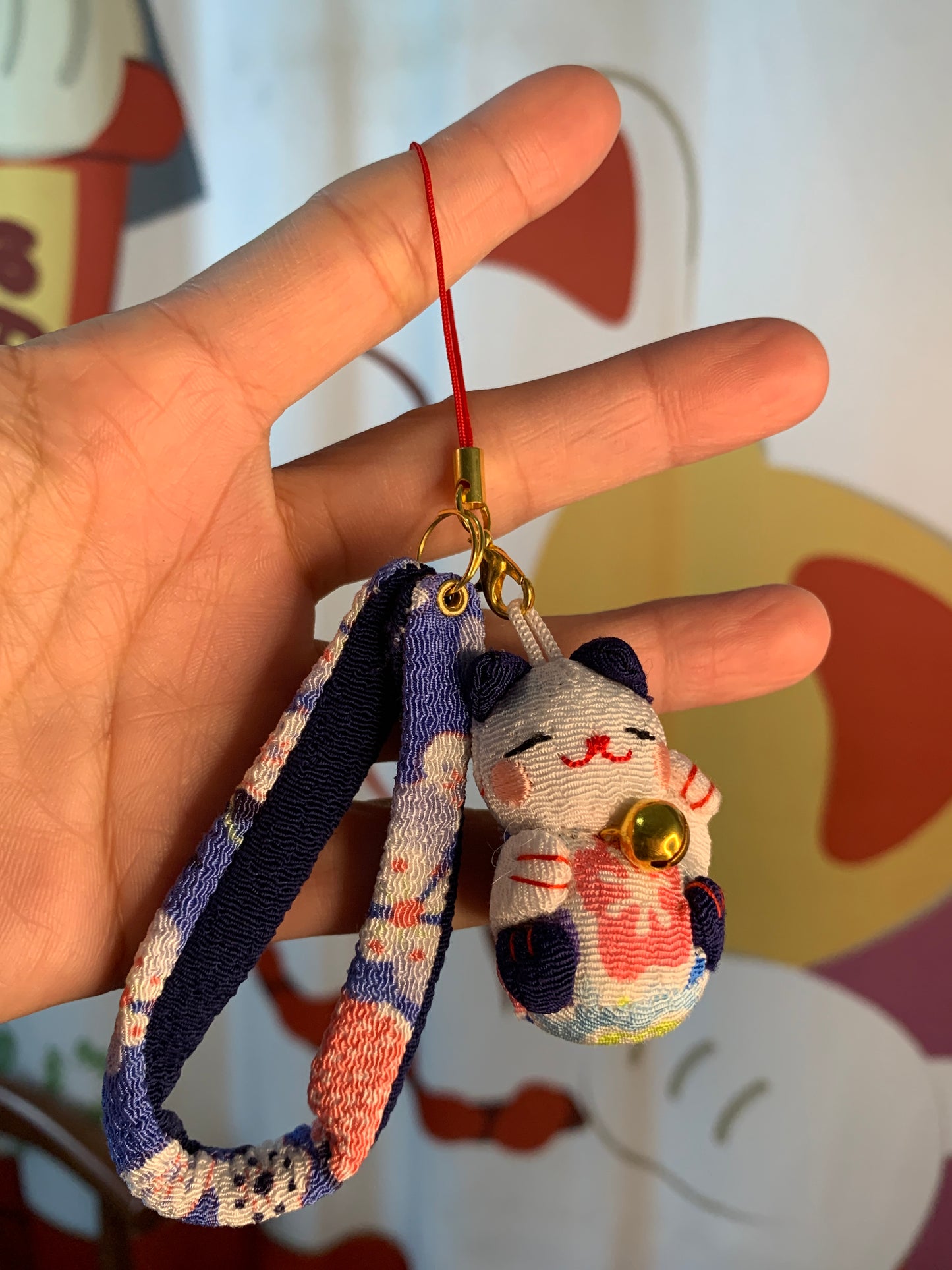 #JA1015 6 pcs lot Plushie Lucky Phone Charm Lucky Cat  Keychain DIY Pendant Bag hangbag Charm Chain for U Disk