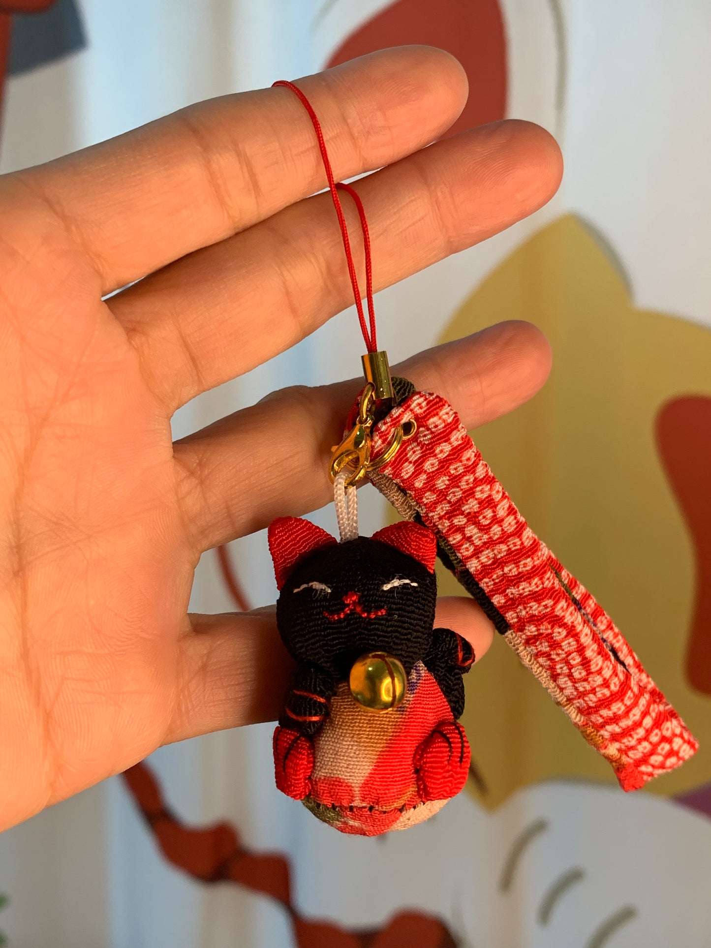 #JA1015 6 pcs lot Plushie Lucky Phone Charm Lucky Cat  Keychain DIY Pendant Bag hangbag Charm Chain for U Disk